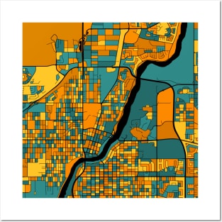 Saskatoon Map Pattern in Orange & Teal Posters and Art